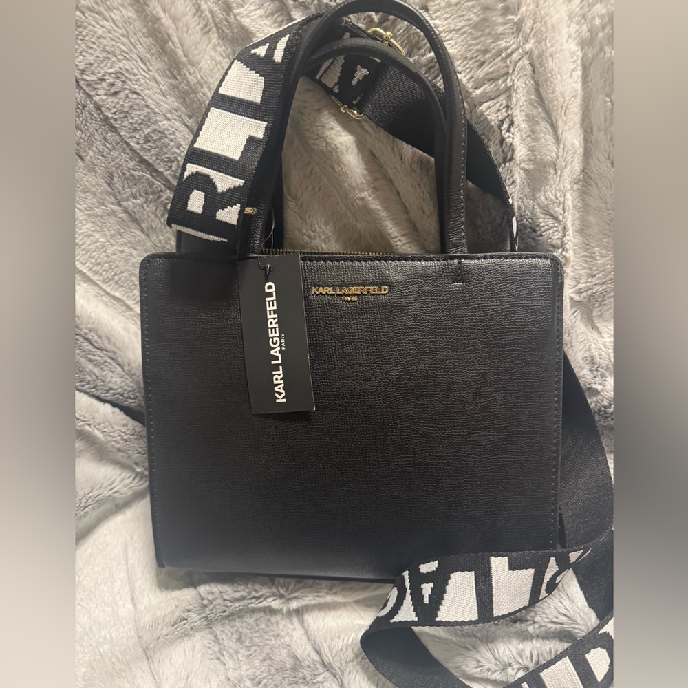 Karl Lagerfeld - Maybelle Satchel w/logo Crossbody Strap  Black Faux Leather NWT